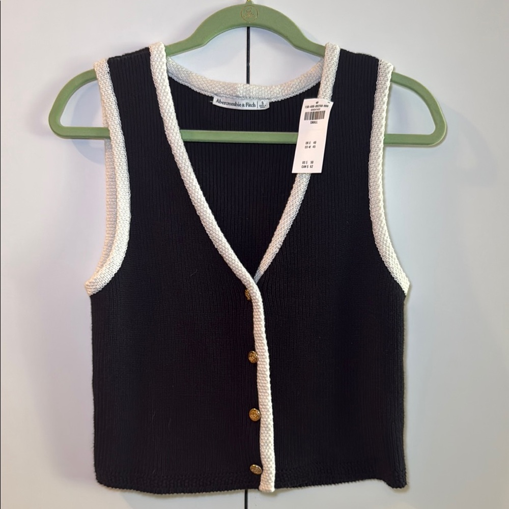 Abercrombie & Fitch Black and White Knit Vest with Gold Buttons